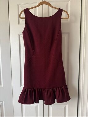 Rachel Zoe Burgundy Textured Sleeveless Ruffle-Hem Mini Dress